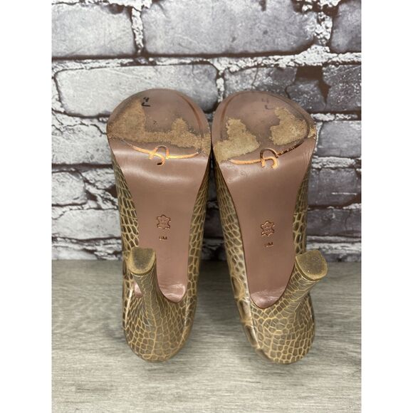 JOAN & DAVID Light Gold Brown Croc Print Leather Platform Stiletto Heels Women 8 - Picture 12 of 16